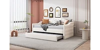 Simplie Fun Gray Velvet Daybed with Trundle & Usb Charging