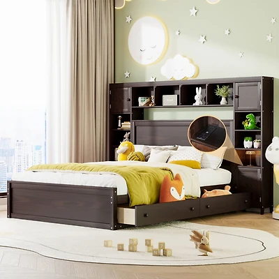 Streamdale Wooden Queen Bed with Cabinetry and Outlets