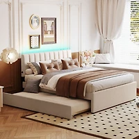 Simplie Fun Teddy Fleece Queen Upholstered Platform Bed With Trundle, Beige