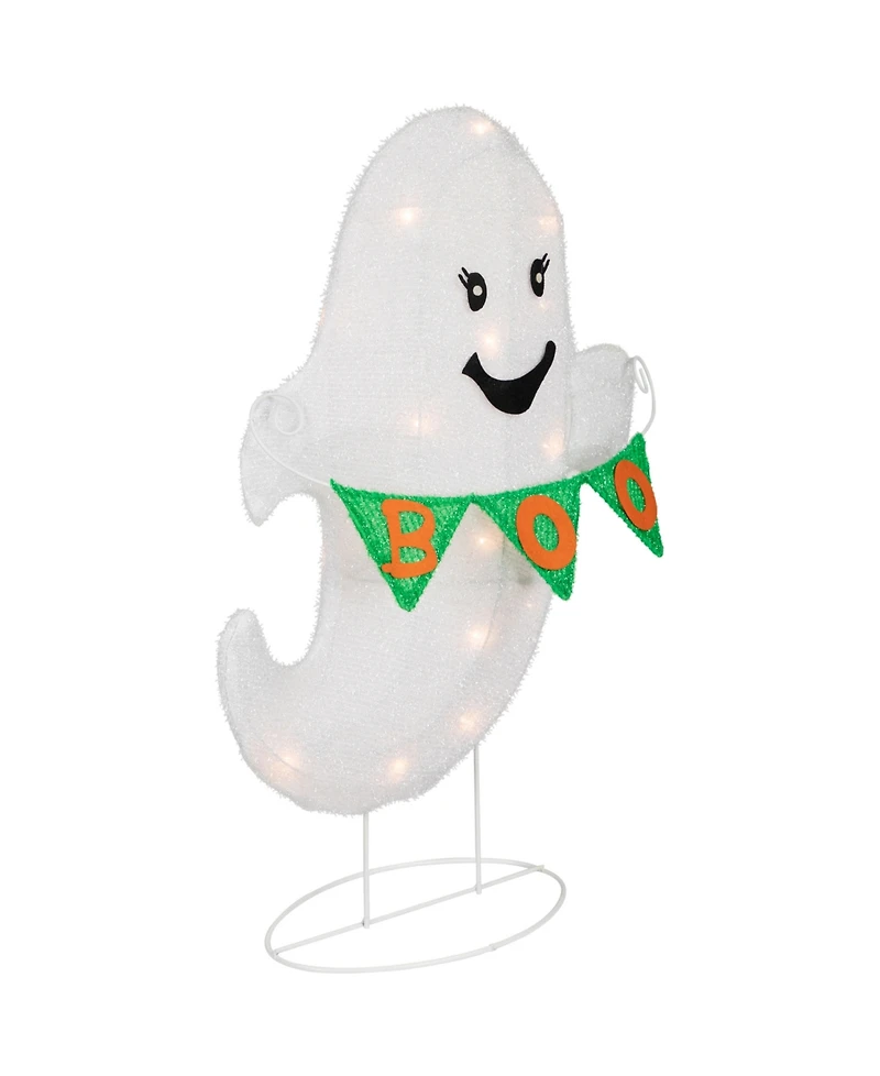 Northlight 25" Lighted Led White Ghost with "Boo" Banner Halloween Yard Decoration