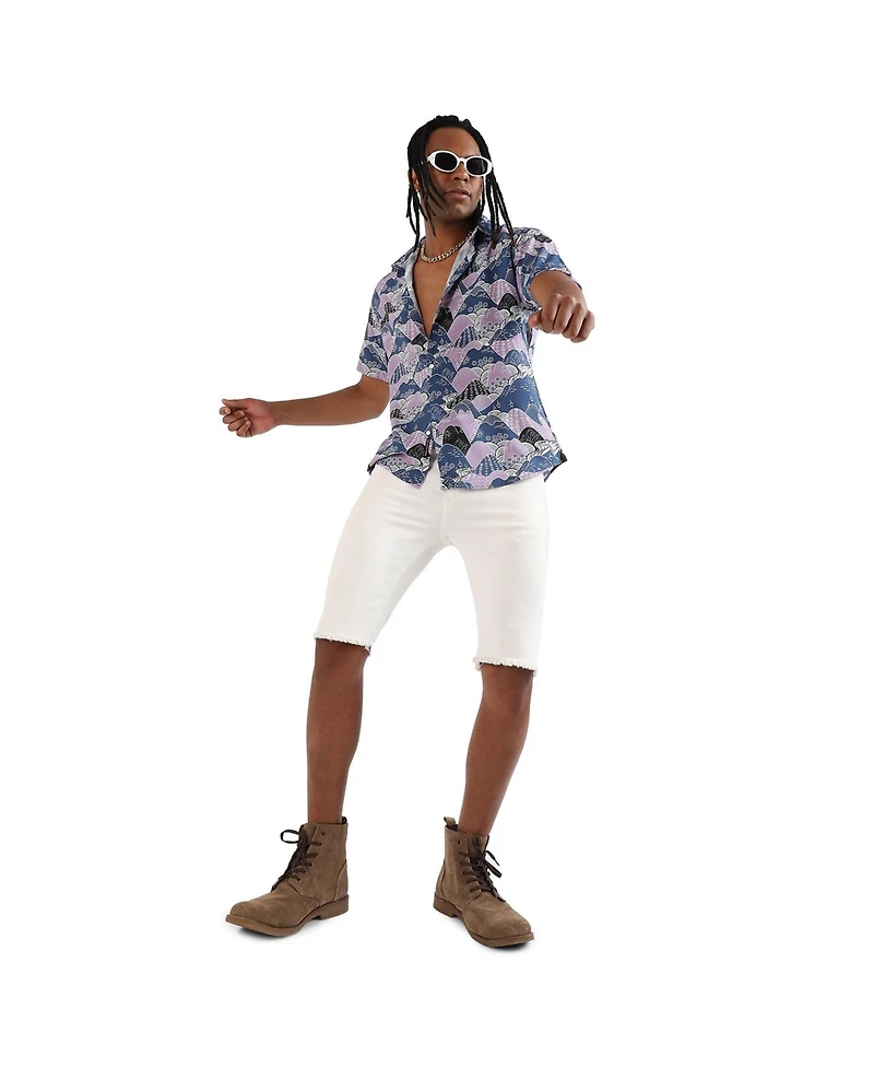 Campus Sutra Men's EcoLiva Blue & Lavender Contrast Landscape Shirt