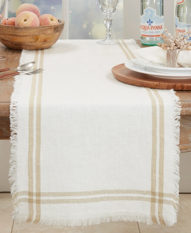 Saro Lifestyle Trendy Fringed Stripe Table Runner, 13"x72"