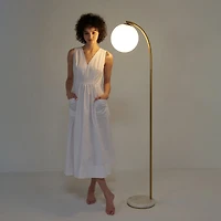 Luna Drop 75" Led Contemporary Floor Lamp with Marble Base Frosted Glass Globe
