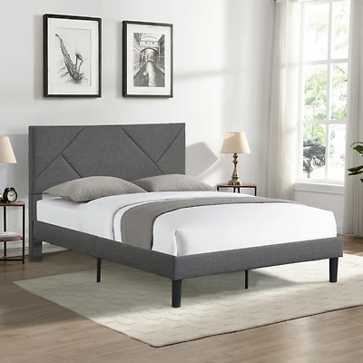 Streamdale Furniture Upholstered Platform Bed, Queen, Gray, Wood Slat Support