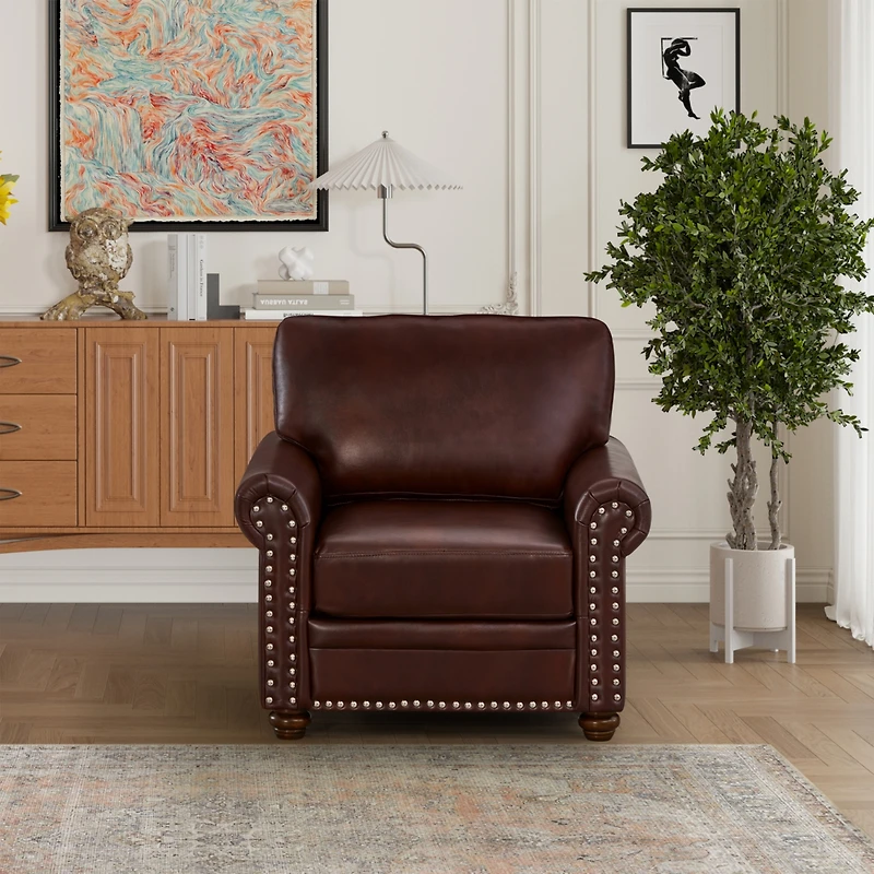 Streamdale Furniture Living Room Sofa Single Seat Chair With Wood Leg Burgundy Faux Leather