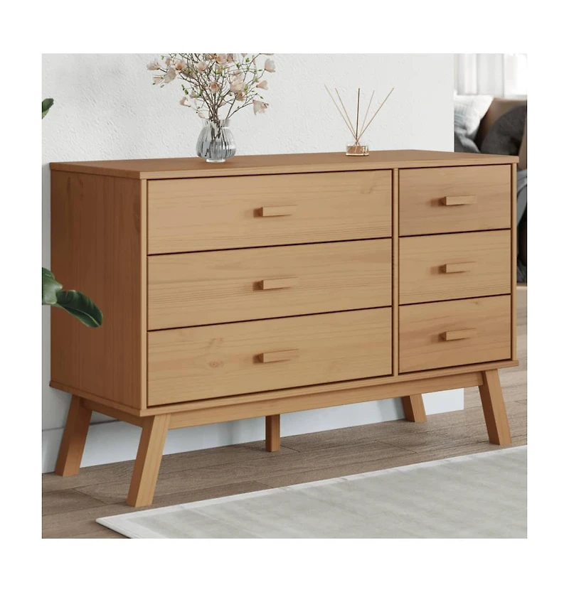 Drawer Cabinet Olden Brown Solid Wood Pine