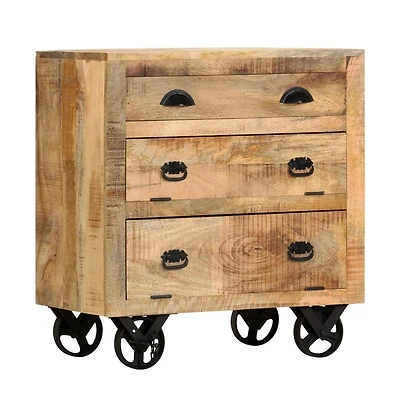 Side Cabinet with Wheel 27.6"x15.7"x29.5" Solid Mango Wood