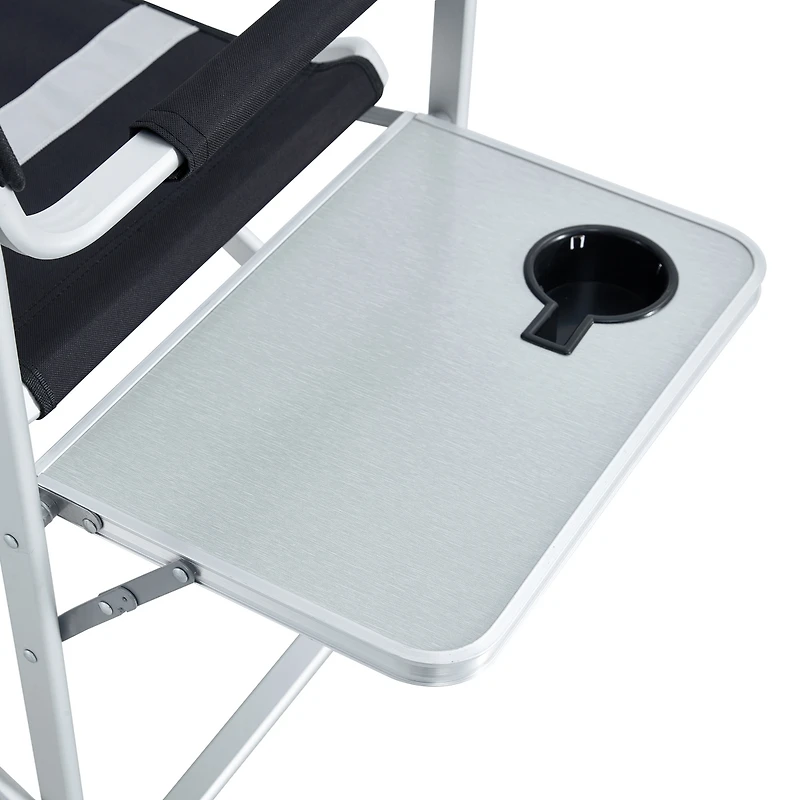 Streamdale Lightweight Folding Chair with Table and Pockets, Black/Grey