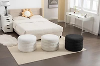 Streamdale Furniture Velvet Fabric Storage Round Ottoman Footstool With Wooden Shelving, Ivory