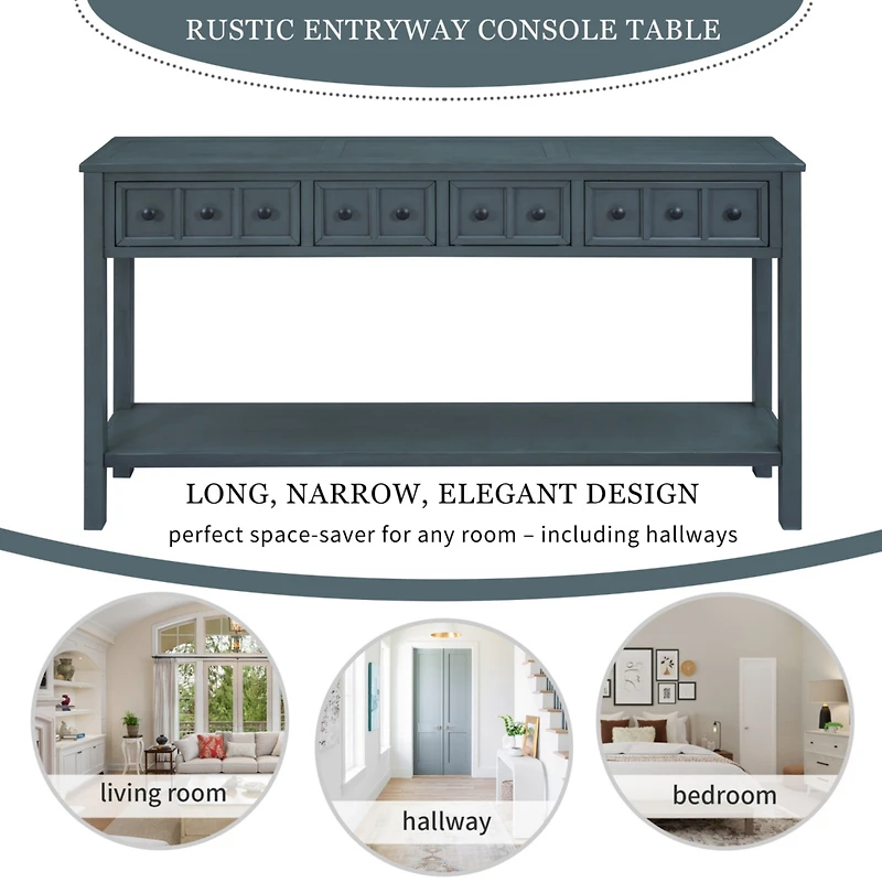 Simplie Fun Rustic Entryway Console Table, 60 Long Sofa Table With Two Different Size Drawers And Bottom