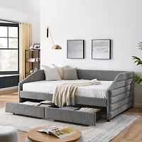 Streamdale Furniture Queen Size Upholstered Daybed with Trundle, Grey