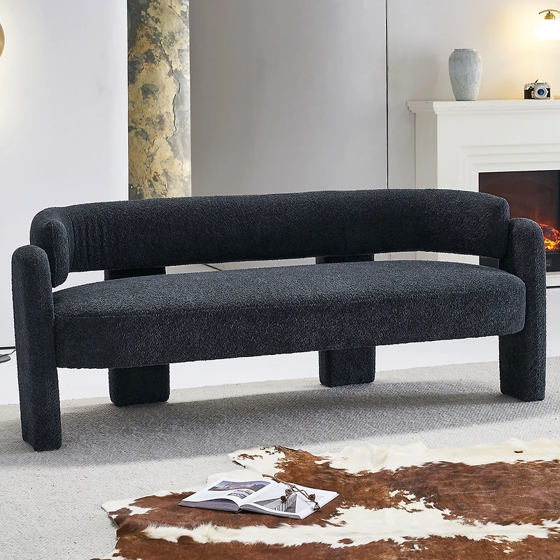 Streamdale 75.59" Wide Boucle Upholstery Modern Sofa For Living Room Dark Grey
