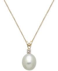 Cultured Freshwater Pearl (8mm) and Diamond Accent Pendant Necklace in 14k Gold