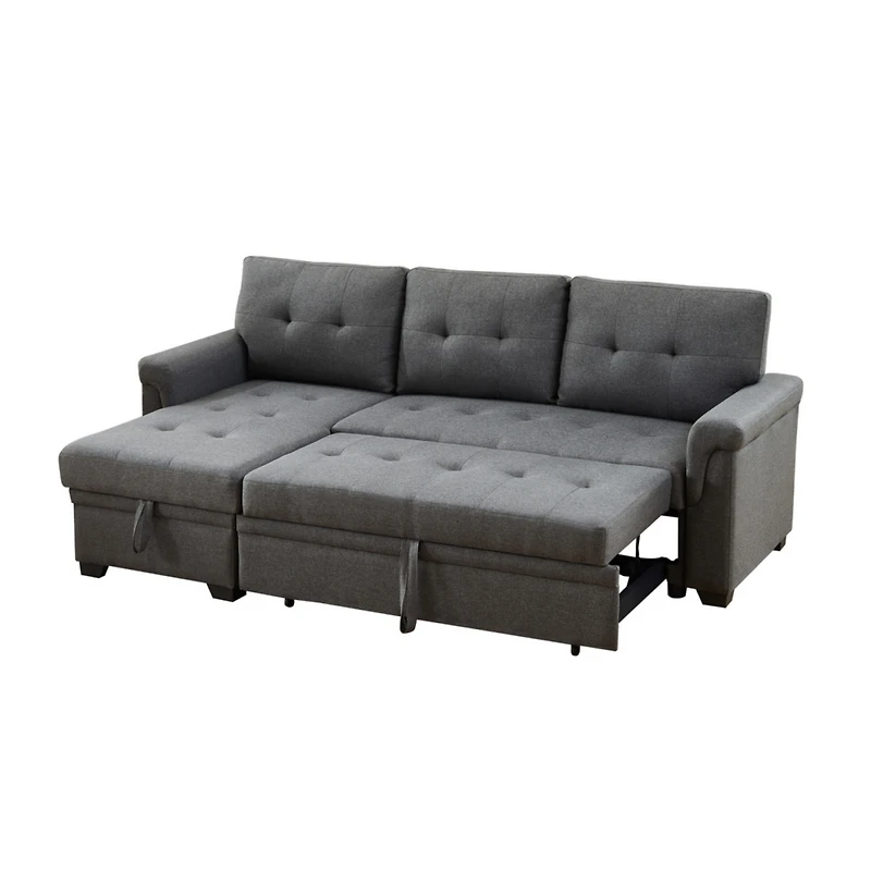 Streamdale Furniture Sierra Dark Gray Linen Reversible Sleeper Sectional Sofa With Storage Chaise