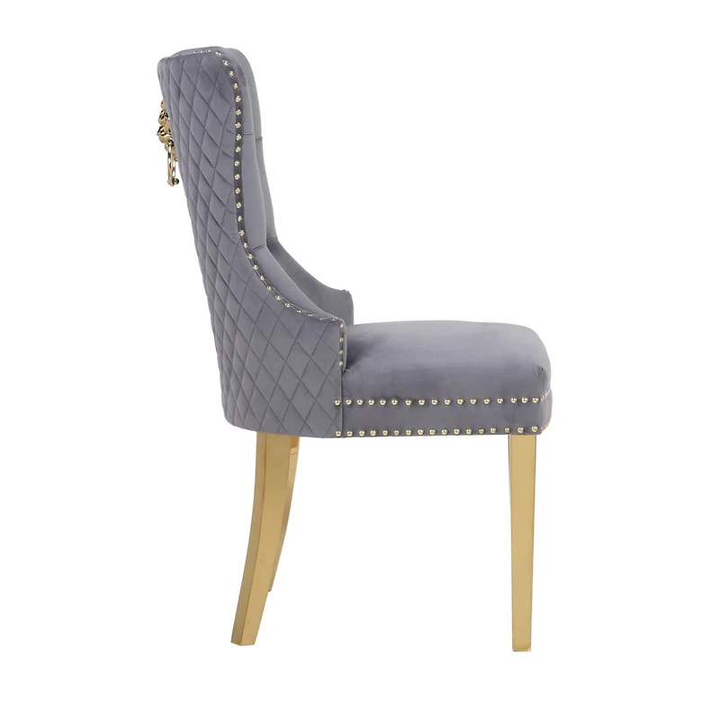 Streamdale Simba Gold 2 Piece Dining Chair Finish With Velvet Fabric In Dark Gray