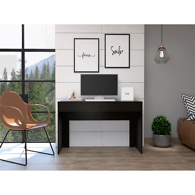 Simplie Fun Acre Writing Computer Desk, Two Drawers - Black