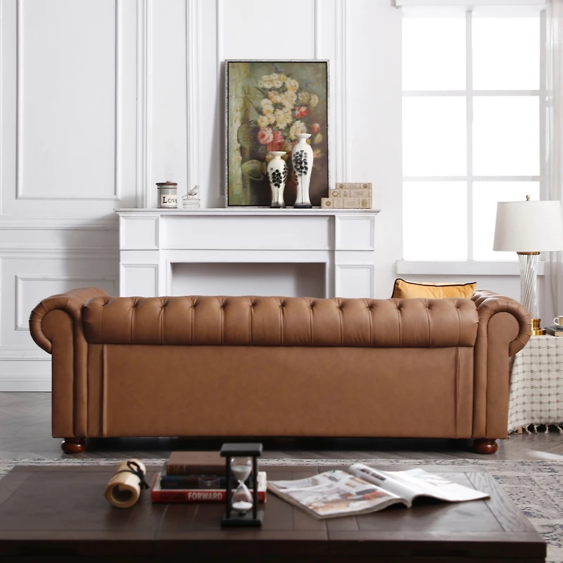 Simplie Fun Classic Chesterfield Sofa Faux Leather