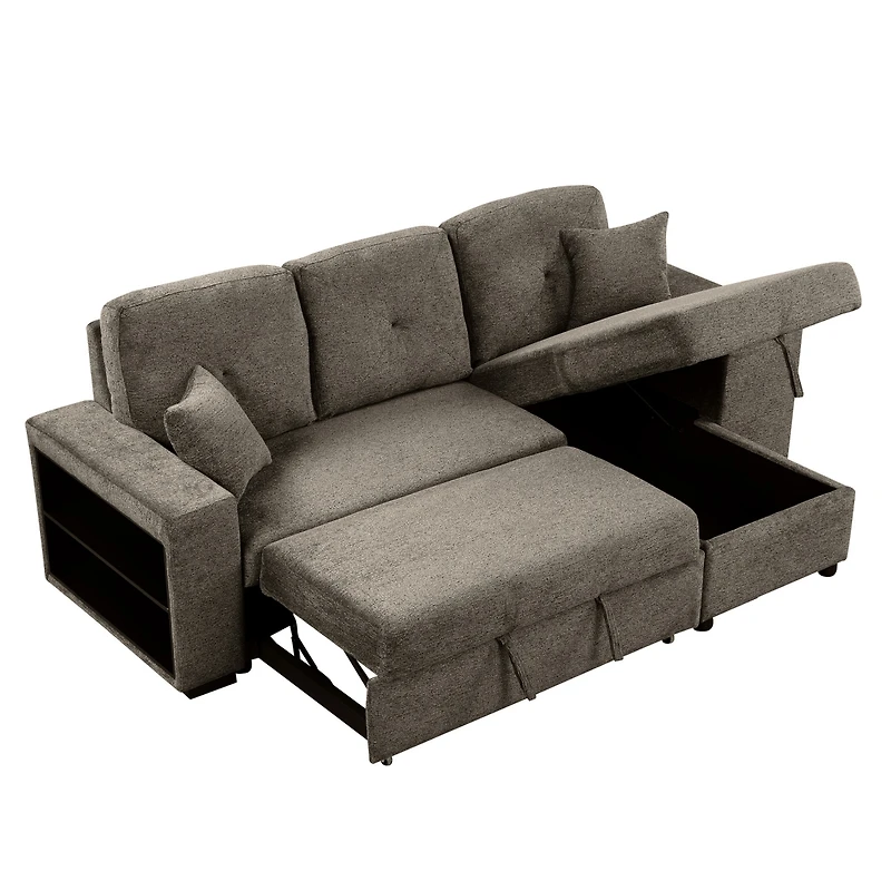 Simplie Fun Knox Charcoal Sectional Sofa Bed with Storage Chaise