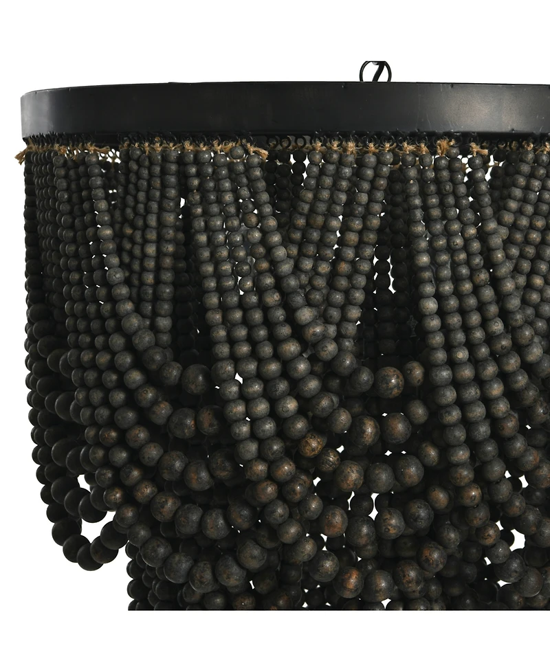 Storied Home 2-Tier Draped Wood Bead Chandelier Black