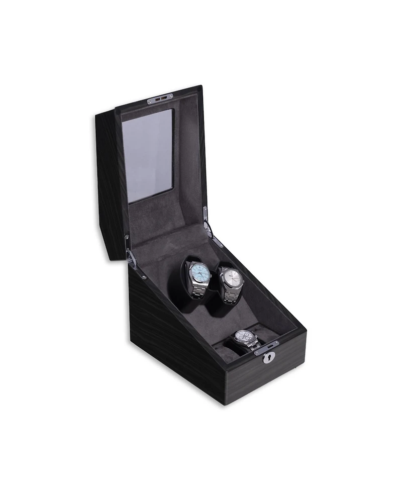 Bey-Berk Polished Ash Wood Two Watch Winder and Three Watch Storage