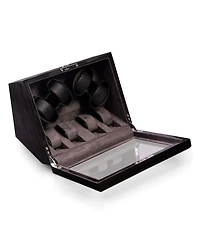 Bey-Berk Ash wood high lacquer four watch winder and four watch storage case with glass top