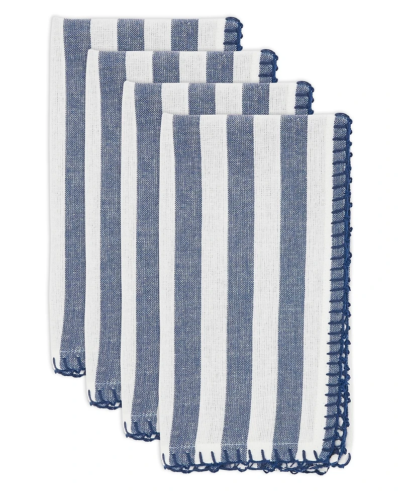 Saro Lifestyle Lively Pompom Border Striped Napkin Set of 4,20"x20"