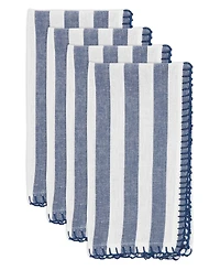 Saro Lifestyle Lively Pompom Border Striped Napkin Set of 4,20"x20"