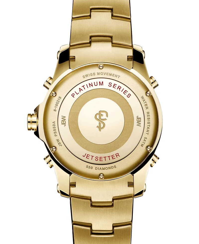 Jbw Men's Jet Setter Platinum Series Diamond (3 ct. t.w.) 18K Gold-Plated Stainless Steel Watch, 50Mm