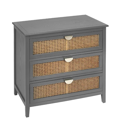 Streamdale Furniture 3 Drawer Cabinet Rattan, American Furniture, Suitable For Bedroom, Living Room, Study