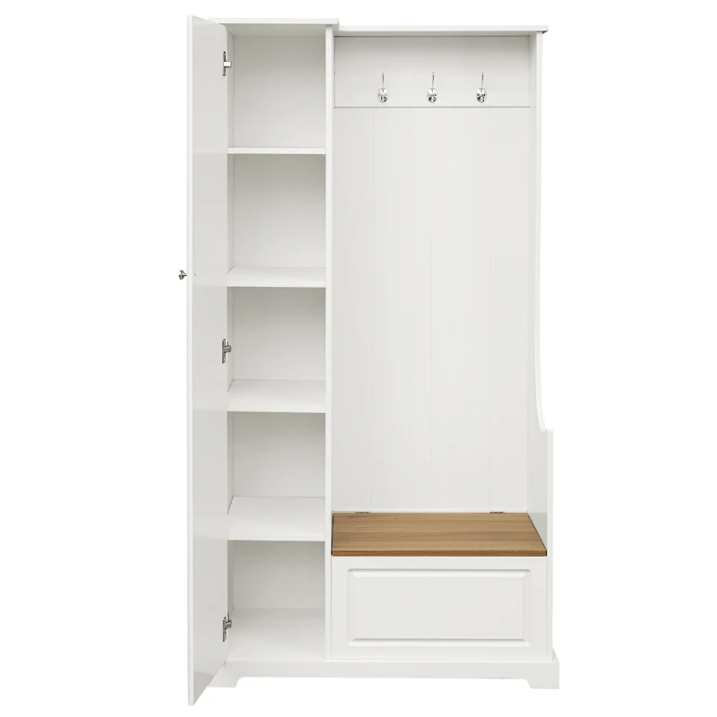 Simplie Fun White Hall Tree with Bench and Shoe Cabinet