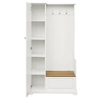 Simplie Fun White Hall Tree with Bench and Shoe Cabinet