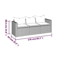 vidaXL 3-Seater Patio Sofa with Cushions Gray Poly Rattan