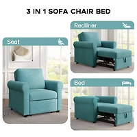 Streamdale Modern Teal 3-In-1 Sleeper Chair Bed