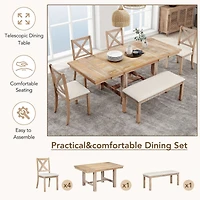 Streamdale Furniture 6-Piece Wood Dining Table Set Kitchen Table Set With Upholstered Bench And 4 Dining Chairs