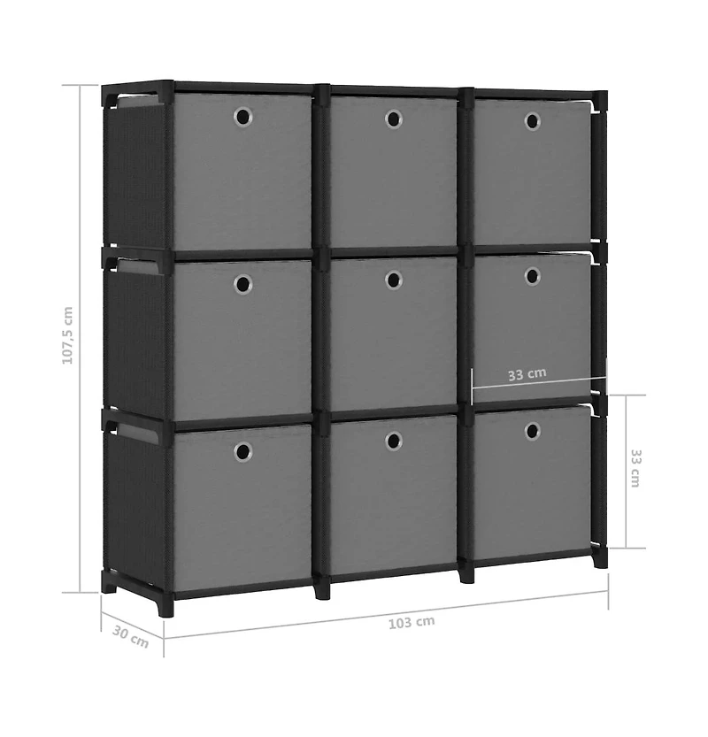 9-Cube Display Shelf with Boxes Black 40.6"x11.8"x42.3" Fabric