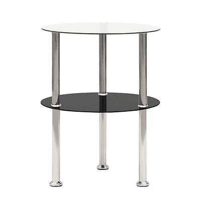 vidaXL 2-Tier Side Table Transparent & Black 15" Tempered Glass