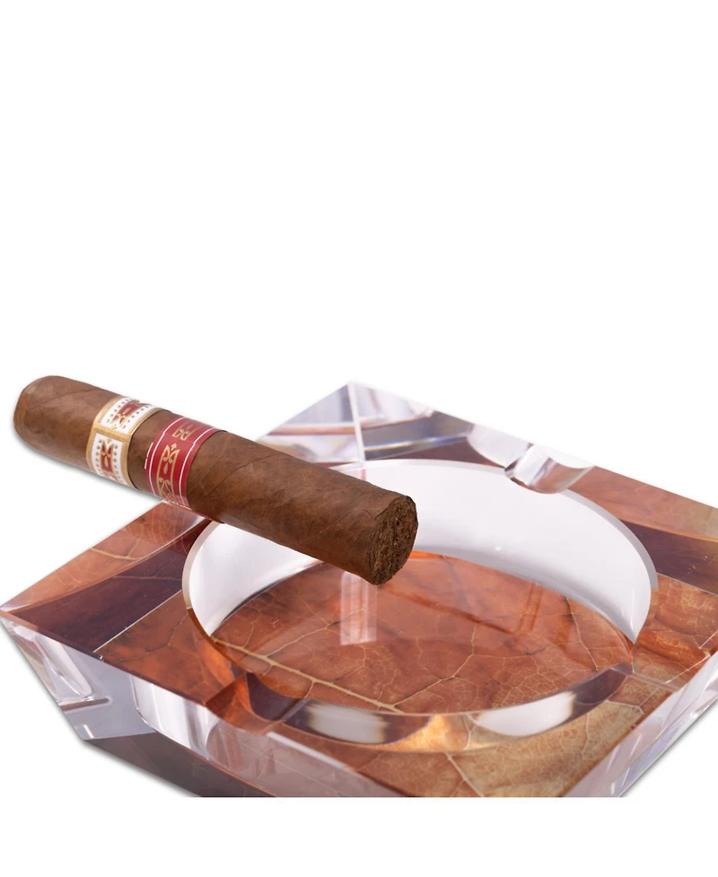 Bey-Berk Tobacco Leaf Design Crystal Ashtray with Four Cigar Rests