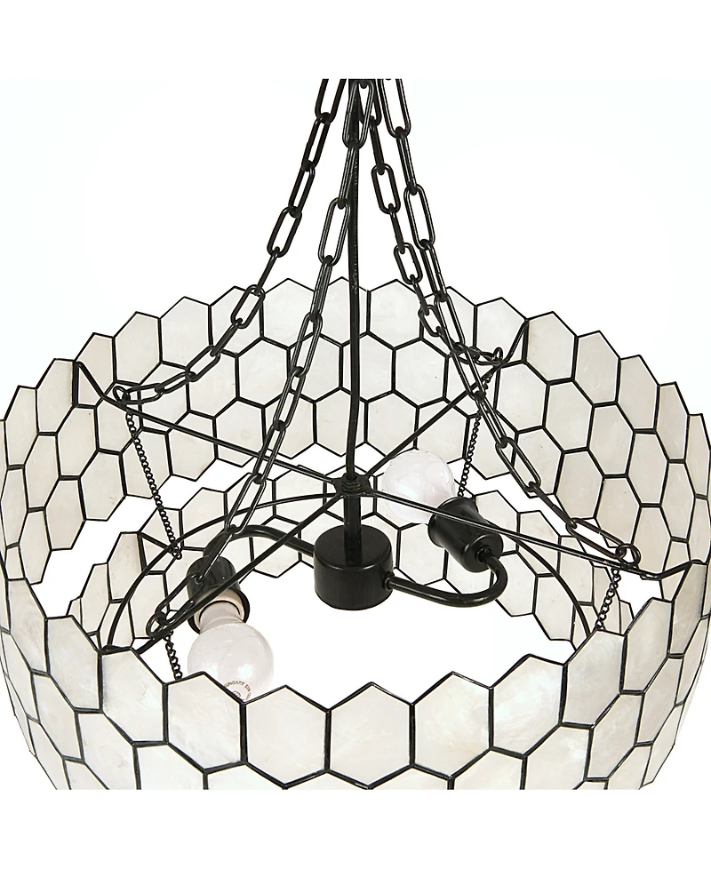 Storied Home 2-Tier Capiz Honeycomb Chandelier White and Black