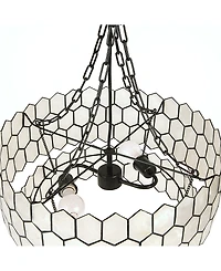 Storied Home 2-Tier Capiz Honeycomb Chandelier White and Black