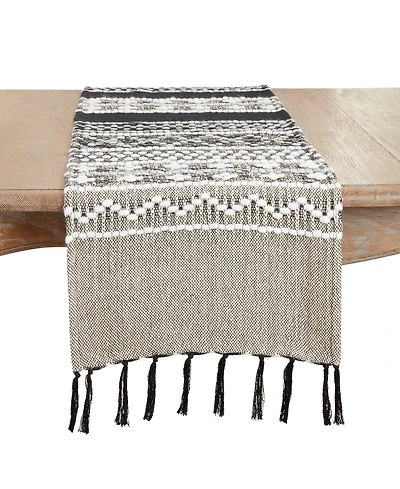 Saro Lifestyle Crafted Multi-Pattern Fringed Table Runner, 16"x72"