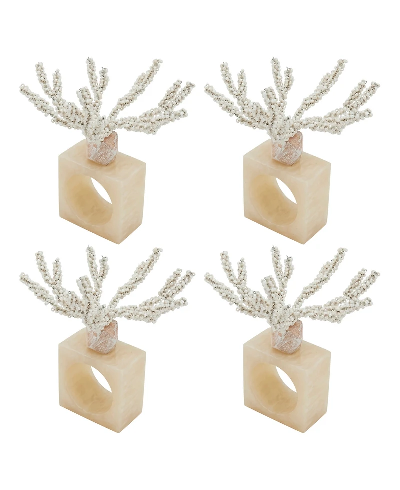 Saro Lifestyle Coral Breeze Beaded Resin Napkin Ring Set of 4,