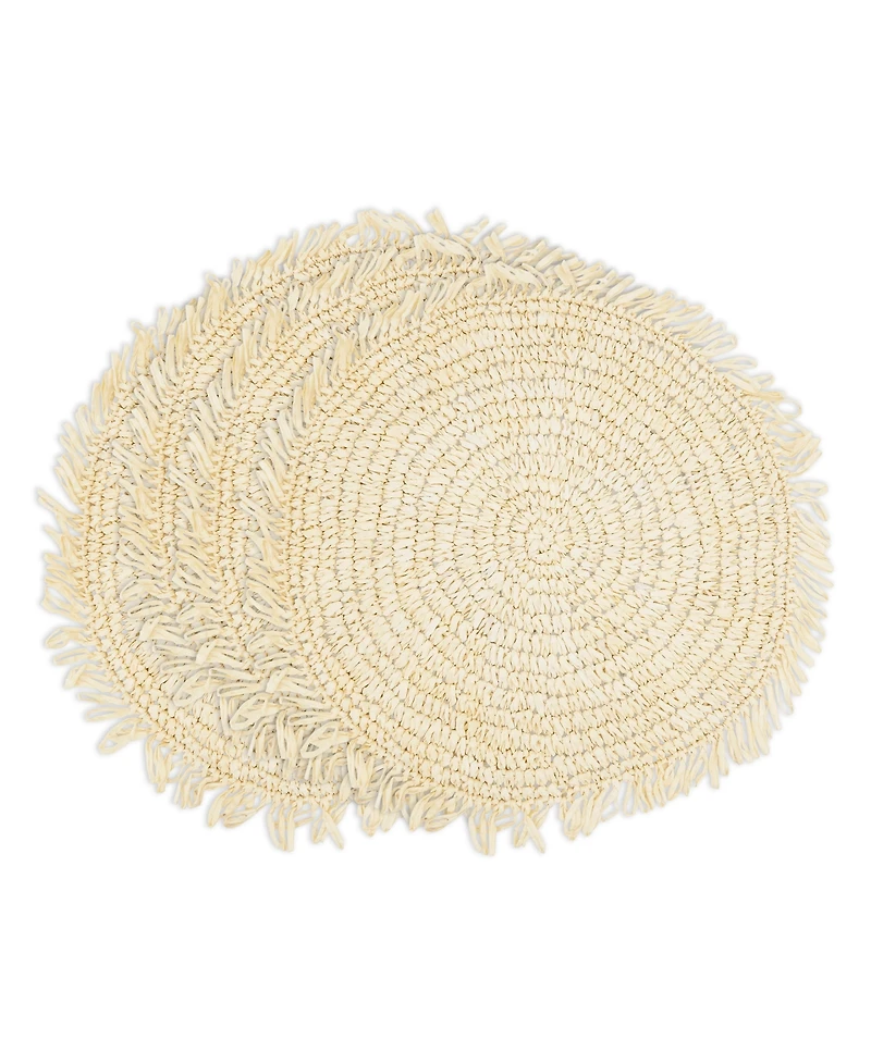 Saro Lifestyle Rustic Raffia Fringe Placemat Set of 4, 14"x14"