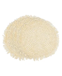 Saro Lifestyle Rustic Raffia Fringe Placemat Set of 4, 14"x14"