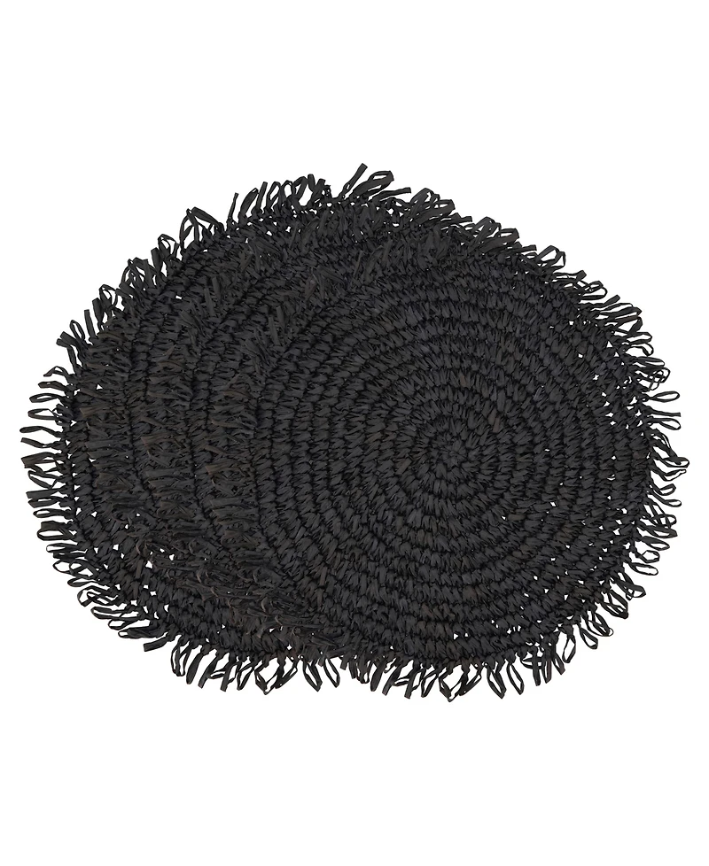 Saro Lifestyle Rustic Raffia Fringe Placemat Set of 4, 14"x14"