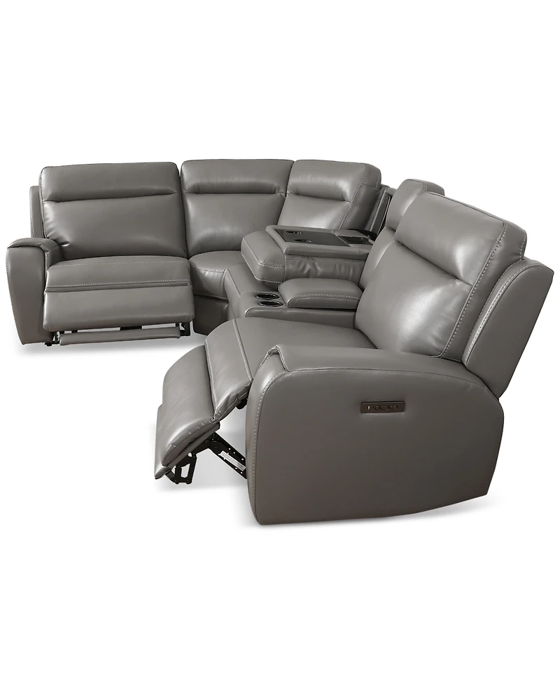 Closeout! Sheeler -Pc. Faux Leather Sectional with 3 Power Motion Chairs & 1 Console