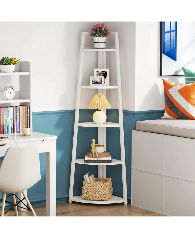Tribesigns 5 Tier Corner Bookshelf and Bookcase, 70 inch Tall Corner Shelves Standing Shelving Unit Indoor Plant Stand for Living Room, Kitchen, Home