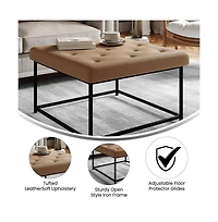 Merrick Lane Almas 30-Inch Square Tufted Ottoman With Durable Metal Frame
