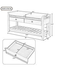 Simplie Fun Shoe Rack With Cushioned Seat And Drawers, Multipurpose Entryway Storage Bench (White)