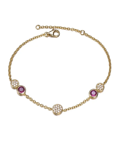 GiGiGirl Sterling Silver 14K Gold Plated Bracelet with Red Cubic Zirconia Stones