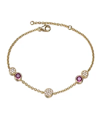 GiGiGirl Sterling Silver 14K Gold Plated Bracelet with Red Cubic Zirconia Stones